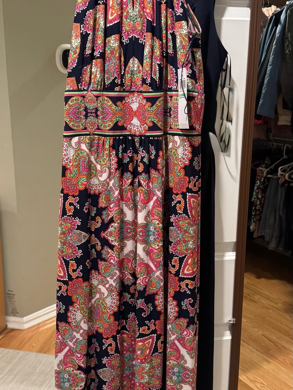 London Times Navy Maxi Dress with Pink and Green Paisley